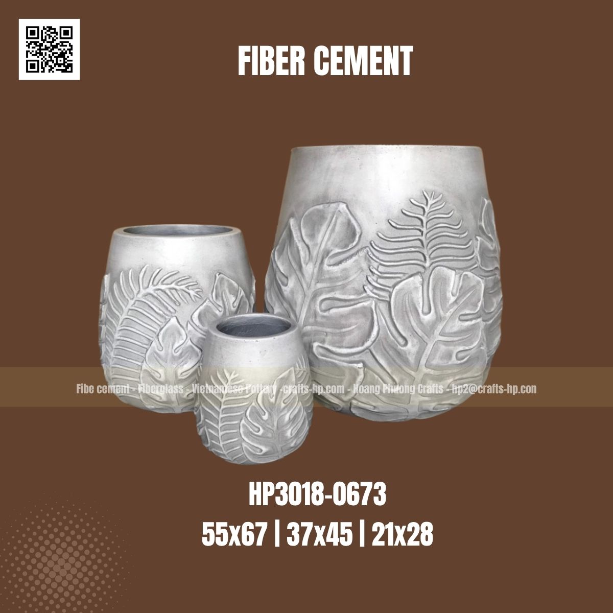 Round fiber cement pot HP3018-0673, handmade in Vietnam