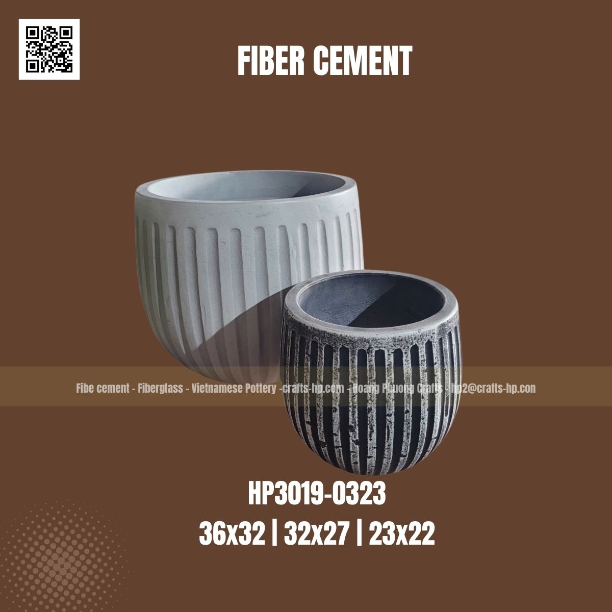 Round fiber cement pot HP3019-0323, handmade in Vietnam