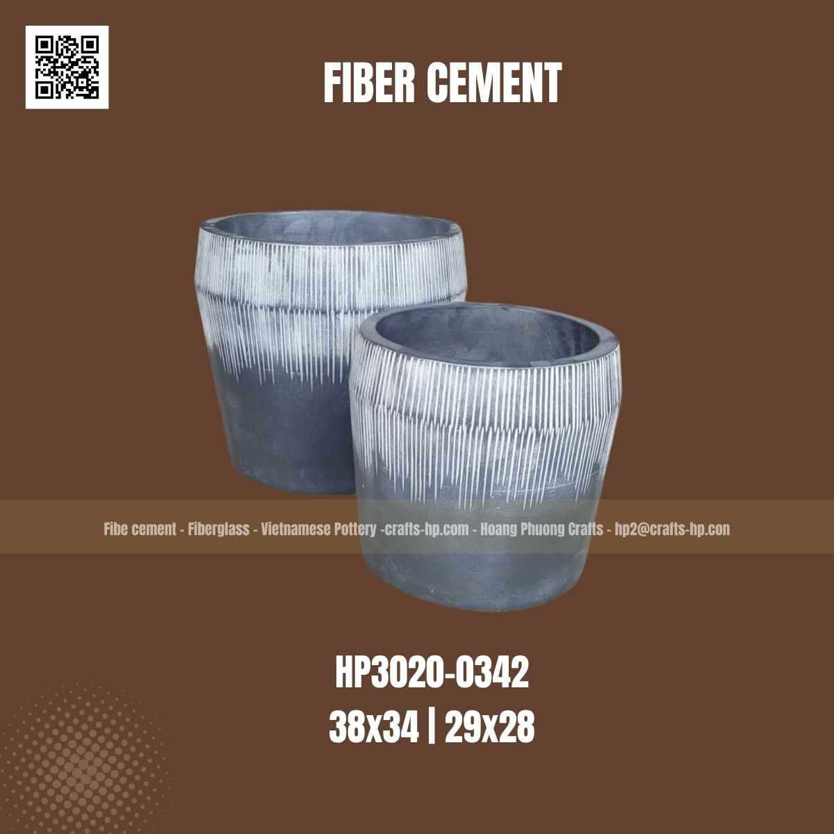 Round fiber cement pot HP3020-0342, handmade in Vietnam, vertical texture
