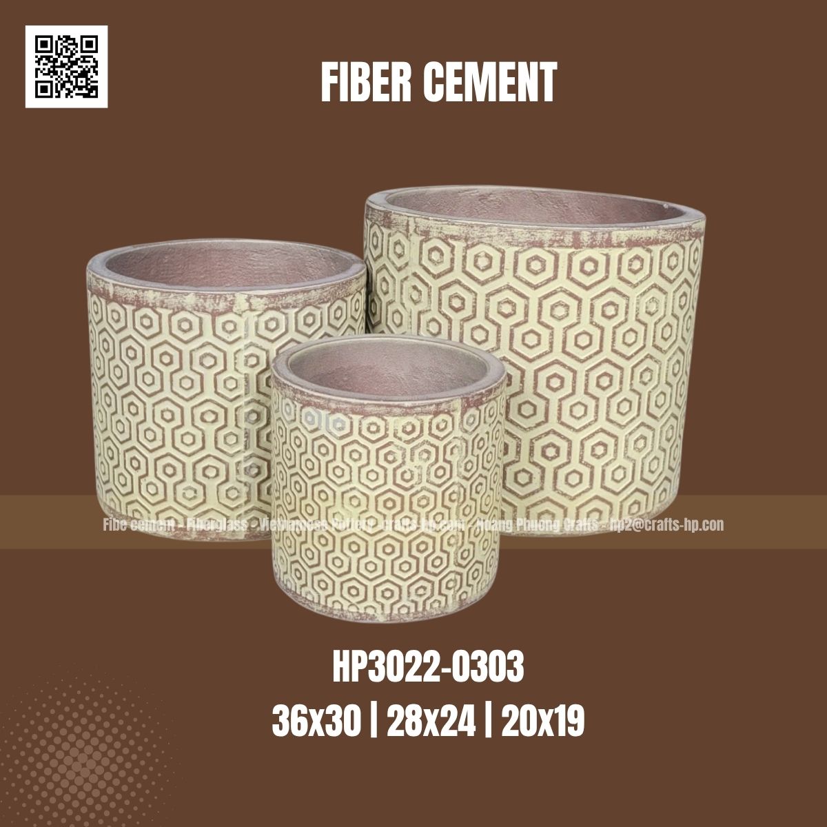 Round fiber cement pot HP3022-0303, handmade in Vietnam