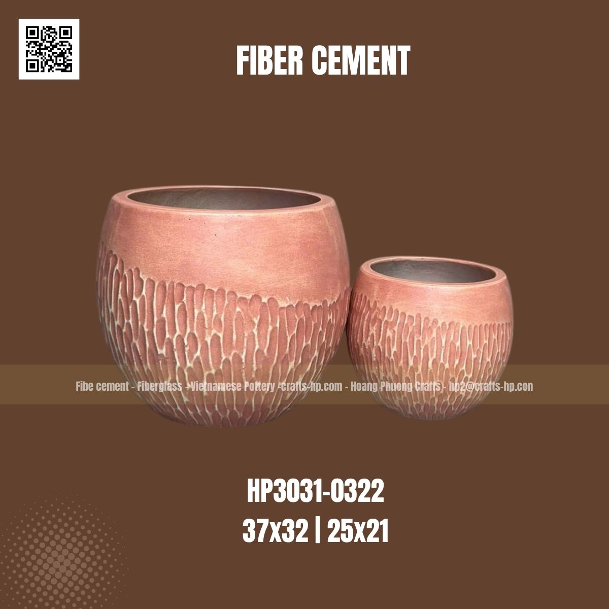 Round fiber cement pot HP3031-0322, handmade in Vietnam